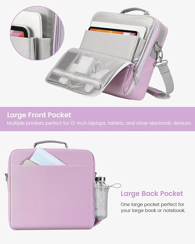 Zipper Binder 3 Inch D-Ring 3 Ring with Water Bottle Holder | Binder with Strap for School/Office, 700 Sheet Capacity-Multiple Pockets, Fit for 13" Tablet/Laptop, Purple