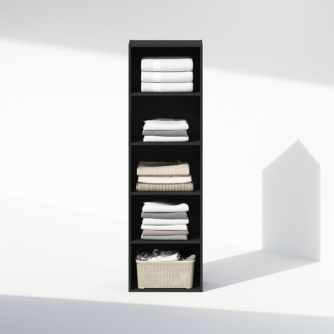 Furinno Reed Closet Organizers and Storage, 5-Tier Closet Organizer, Open Shelf Closet Storage, for Wardrobe, Bedroom, Living Room, Blackwood