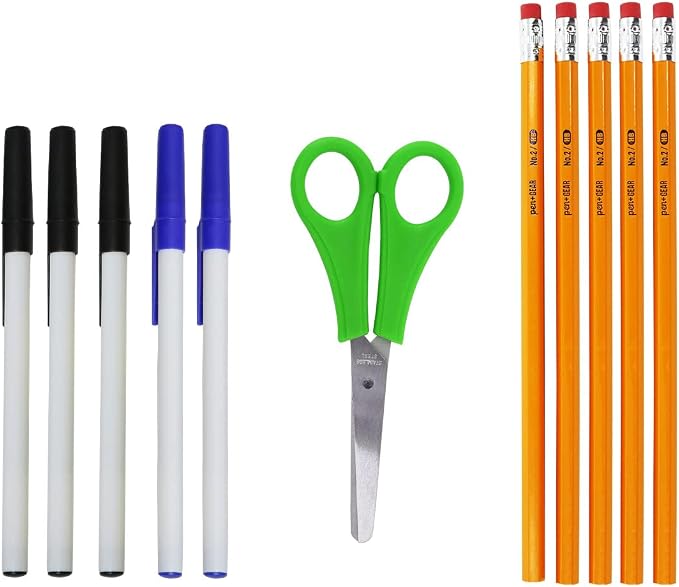 Moda West 12 Pack Bulk School Supplies 52 Piece Kit- Pens, Pencils, Crayons, and More - Essential Box of School Supplies for Elementary, Middle, and High School Students