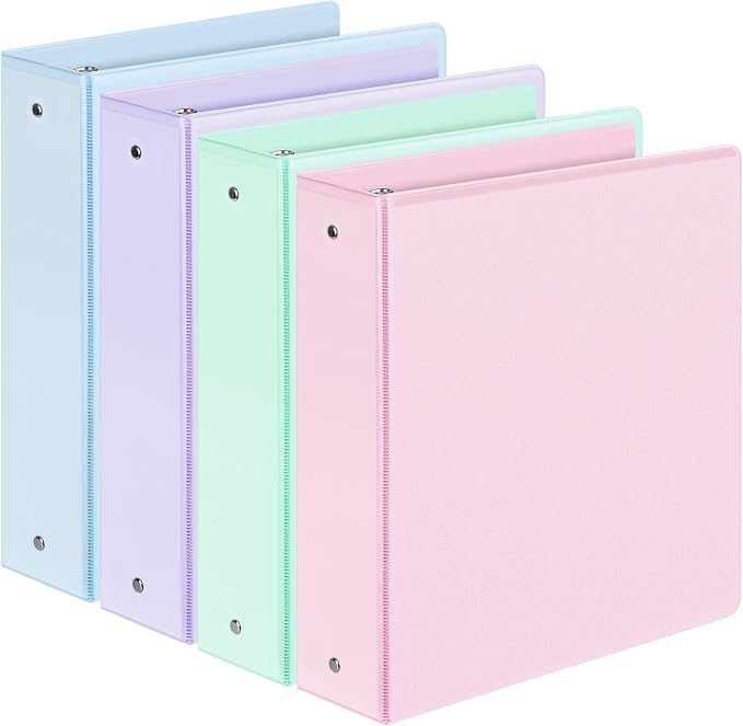 4 Pack 3 Ring Binders 2 Inch, Sooez 2" Three Round Ring Binder with Pockets | Extra Durable, Eco-Friendly, PVC-Free, Reinforced Hinge, 1800-Sheet Capacity, Interior Pockets, Customizable, School, Office