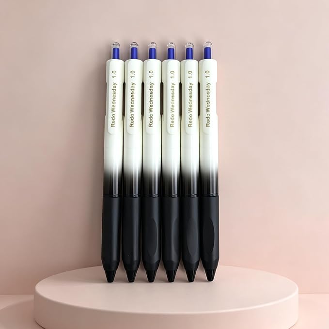 Fengtaiyuan Retractable Gel Pens, 1.0mm Bold Point Quick Dry True Blue Ink, 6 Pack, Gradient Black-White Barrel with Ergonomic Non-Slip Grip, Smooth Writing for Color Coding Grading Office School