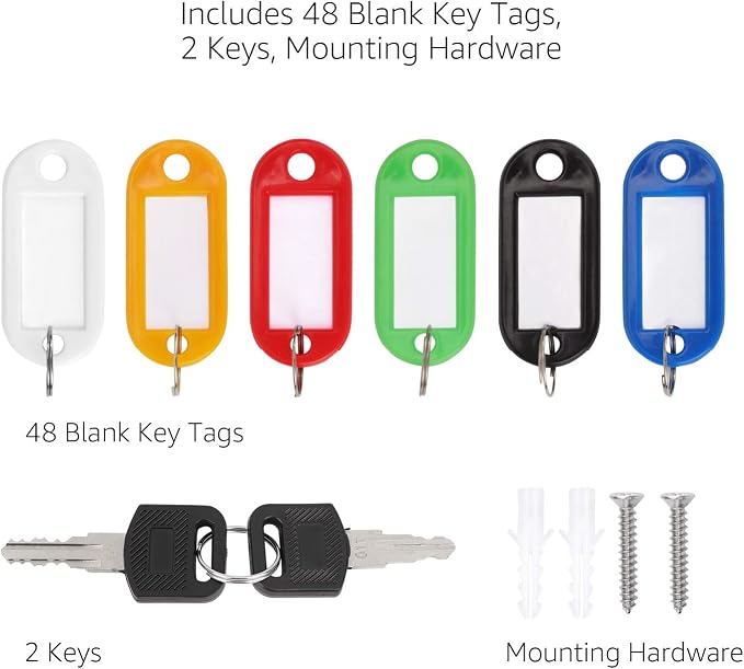 Amazon Basics Locking Steel Security Cabinet Key Lock Box with 48 Key Hooks, Key_Storage, 2.8"D x 7"W x 9.8"H, Black (Pack of 6)