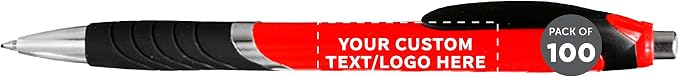 DISCOUNT PROMOS Ballpoint Pens With Rubber Grip - 100 pack - Customizable Text, Logo - Black Ink Ball Point Pen with Soft Touch Plastic - Red