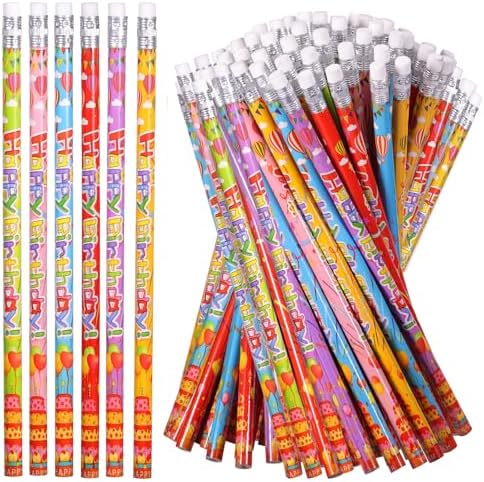 Happy Birthday Pencils Wooden Pencil Birthday Party Pencil with Top Erasers Birthdays Party Supplies, 6 Style(120)