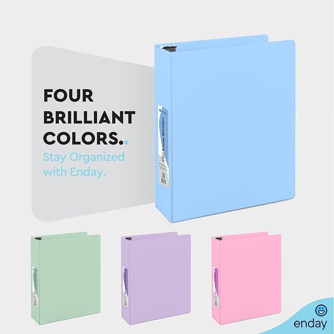 Enday 1.5 Inch Binder - 1.5 Inch 3 Ring Binder, Round Ring Pastel with Clear View Cover for Letter Size 8.5 x 11'' Paper & 2 Inside Pockets, for School Supplies, Office, & Home - 4 Pack