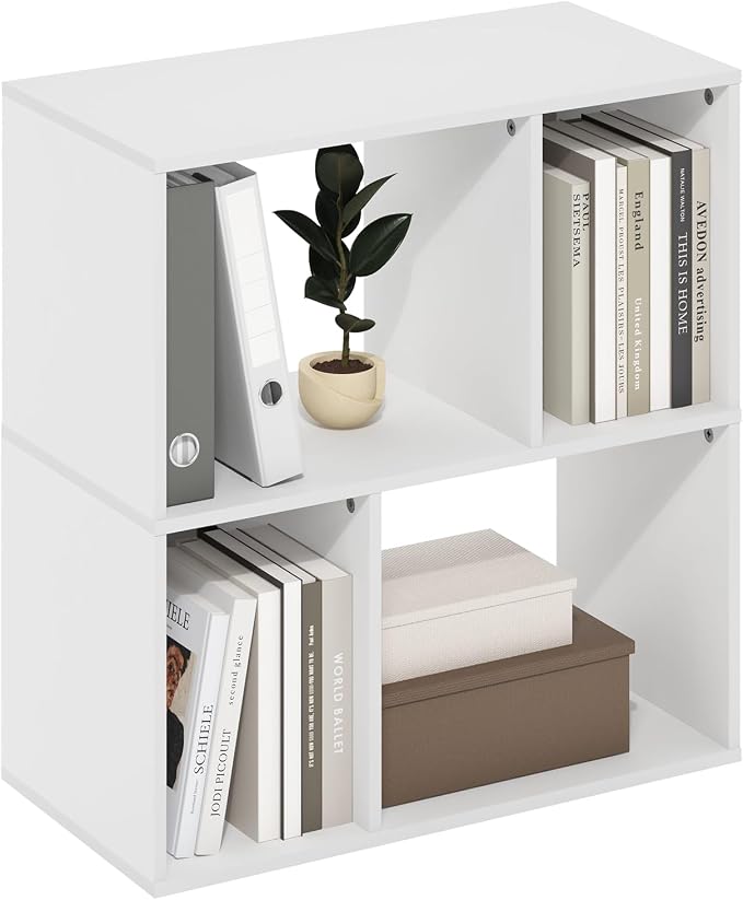 Furinno DALY Book Shelf, 4-Cube Bookshelf, Cube Storage Organizer Bookcase with Irregular Compartments, 11.7 x 23.6 x 24.7, for Living Room, Bedroom, Home Office, White