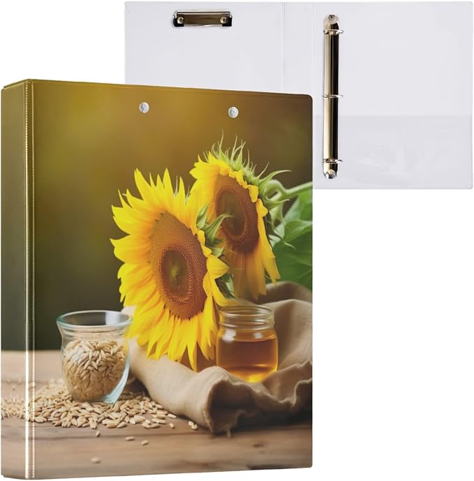 Joko Ivery Spring Sunflowers Honey 3 Ring Binder Letter Size 1.5 Inch Binders 3 Ring with Clipboard & 3 Pockets Three Ring Binder Organizer for Work Recipes Paper Office Supplies Gifts 1 Pack