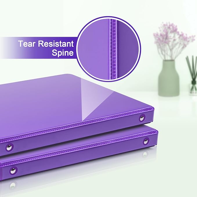 COMIX Sturdy 0.5 Inch 3 Ring Binder with Clear View Cover | 0.5"Heavy Duty Round Ring,PVC-Free Board,Holds 100 Letter Sheets,Wholesale for Offices & Classrooms,6 Pack (Purple)