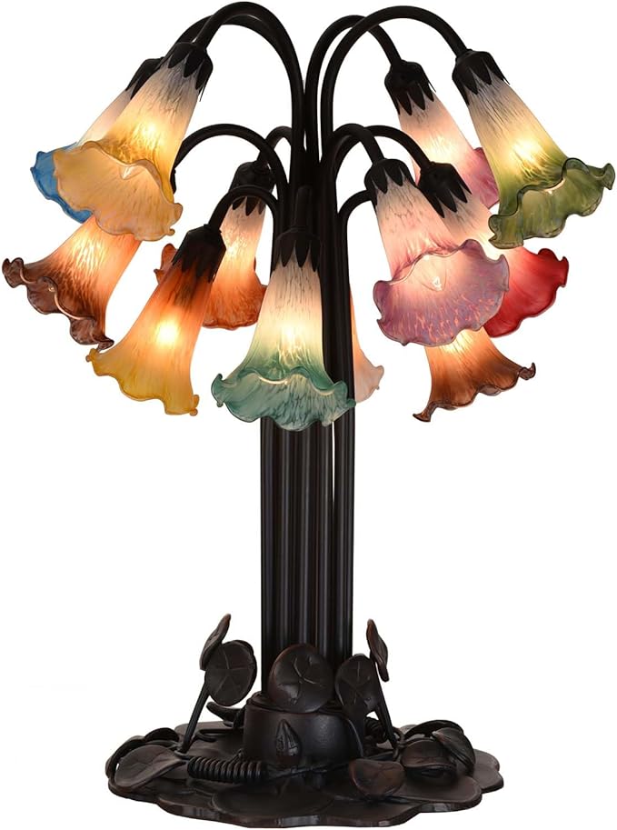Bieye LS91S Lily Flower Blown Glass Lampshade (White Orange, Opening I.D. 0.87" x O.D. 1")