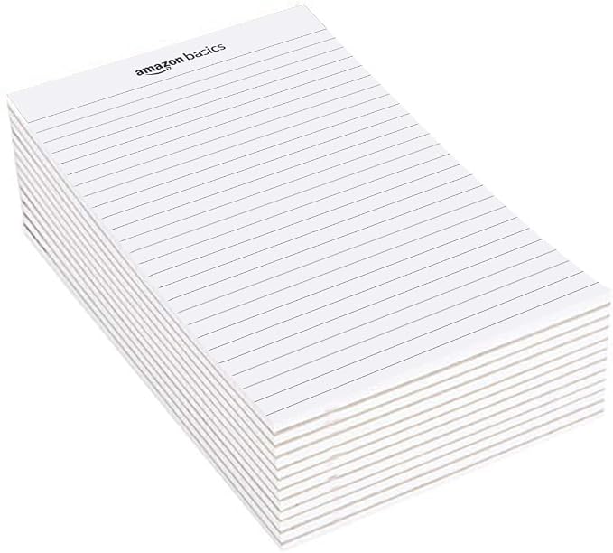 Amazon Basics Legal/Wide Ruled 8-1/2 by 11-3/4 Legal Pad, White, 600 Count (12 Pack of 50 Sheets)