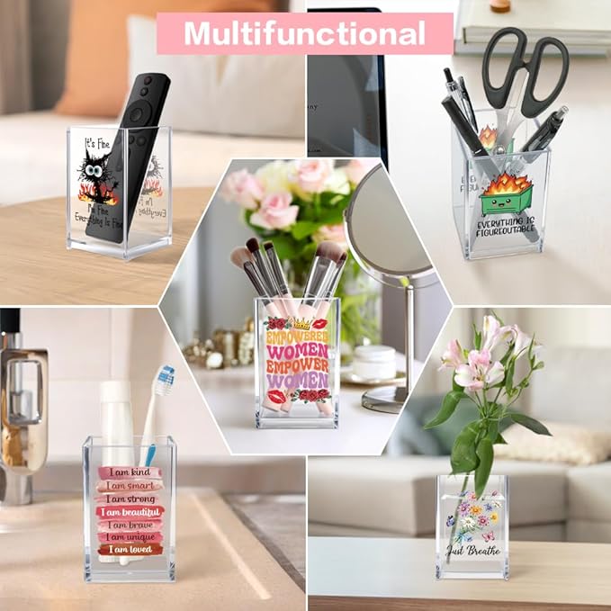 Vgrti I'm Fine This Is Fine Acrylic Cosmetic Pencil Pen Holder Cup, Funny Raccoon Christmas Pen Holder Cup, Raccoon Lover Gifts for Women Men, Office Sarcastic Gifts for Women Men Colleague Boss