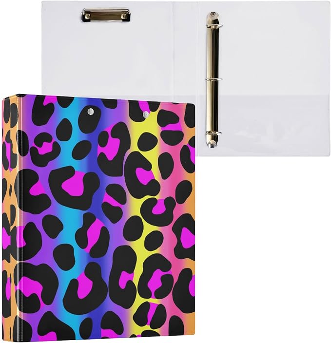 3 Ring Binder, Leopard Print Cheetah Neon Gradient File Folder Holds 200 Sheets File Storage for Women Men School Office Supplie