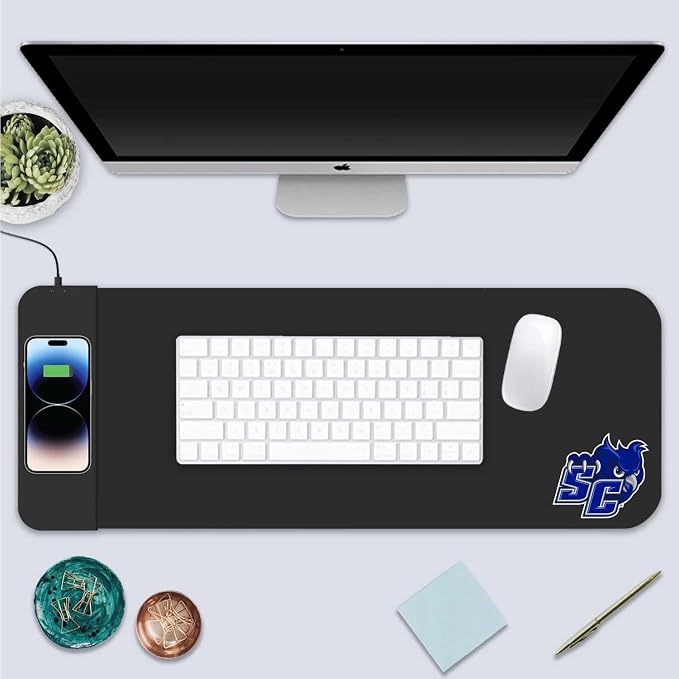 Southern Connecticut State University Classic Wireless Charging Cloth Desk Mat, Durable Office Supplies, Non-Slip Base, Quick Charging Wireless Desk Pad, Black