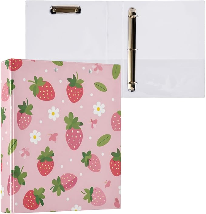 Daisy and Strawberry 3 Ring Binder 1.5 Inch Round Ring Binder Organizer with Clear View Pocket for Office Supplies-2 Pack