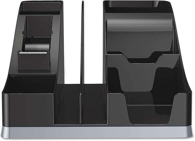 deflecto Silhouettes All-In-One Caddy, 6 Compartments, Plastic, 8.13 x 9.13 x 5.19, Black/Silver