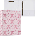 Ribbon Bows Flowers Pink 3 Ring Binder, 1.5 Inch Round Ring Binders Clipboard Work Binders Organizer with Pockets Holds 200 Sheets for School Office 1 Pack