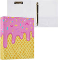 Caikeny 3 Ring Binder Ice Cream Colorful 1.5 Inch Binders Round Ring Clipboard with 2 Pockets for Office Supplies