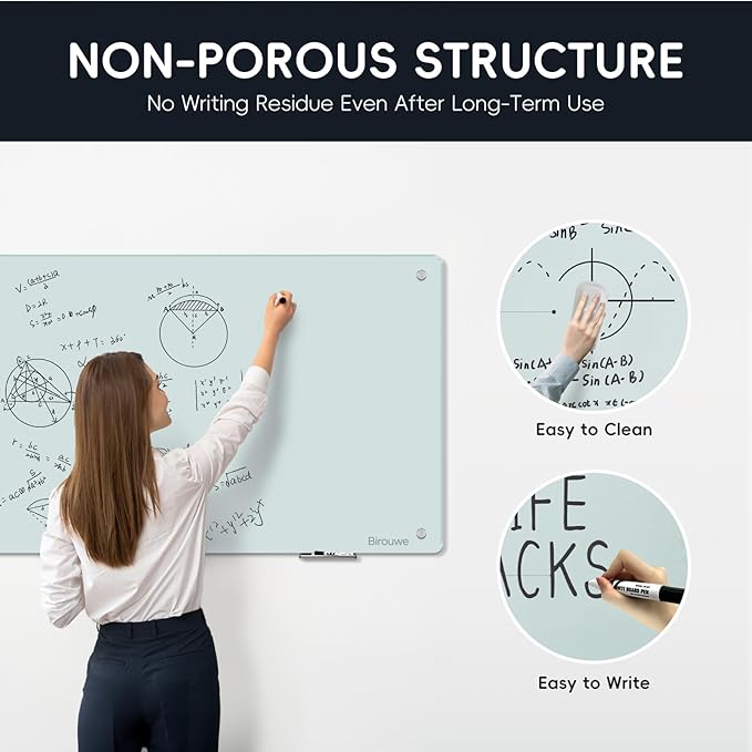 Magnetic Glass Whiteboard - Glass Dry Erase Board 48"x96" Large Frameless Board for Walls Office School and Home