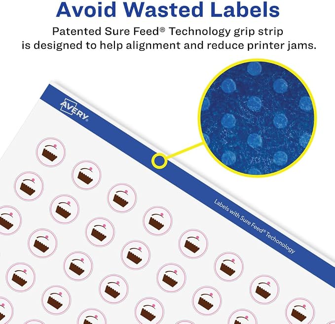 Avery® Glossy Clear Round Labels, Sure Feed® Technology, 1" Diameter, 4,800 Glossy Clear Labels, Print-To-The-Edge, Laser/Inkjet Printable