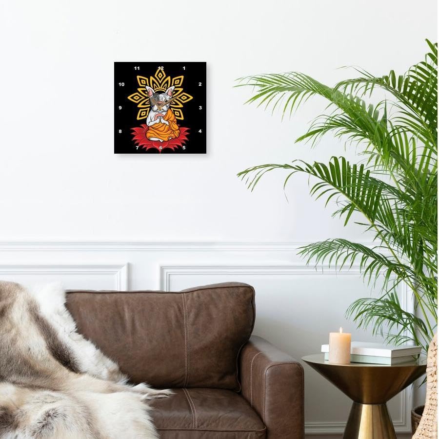 3dRose Wall Clock Silent - 10 inch - French Bulldog Frenchie with Mandala Yoga Buddha Zen - Yoga