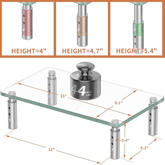 Hemudu Monitor Stand -3 Adjustable Height Monitor Riser, Computer Monitor Stand, Desktop Organizer, Monitor Stand Riser for PC, Computer, Laptop Clear