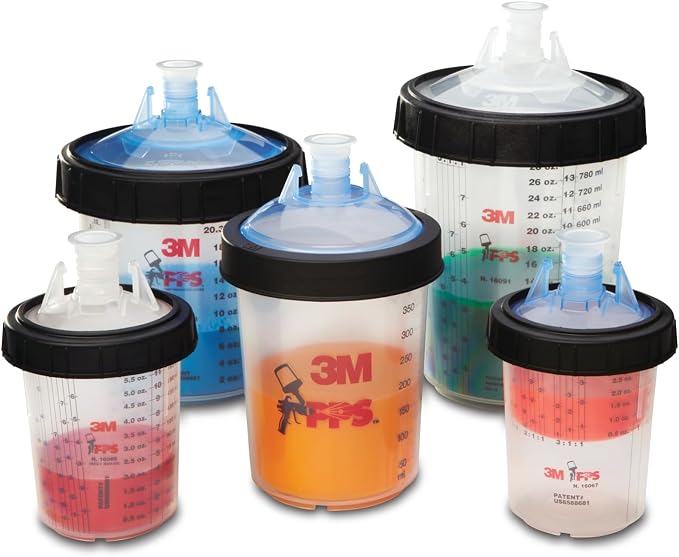 3M PPS (Original Series) Paint Spray Cup Lids and Liners Kit, 16000, Standard, 22 oz, 200-micron Filter, Use w/Paint Gun for Cars, Furniture, Home, 50 Disposable Lids and Liners, 20 Sealing Plugs,