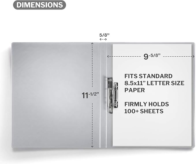 CRANBURY Punchless Clamp Binder, Ringless 8.5x11 Folder, Dusky Gray | Holds 100 Letter-Size Pages, Strong Metal Clip, Transparent Acid-Free Poly, Ideal for Home, Office, School & Filing