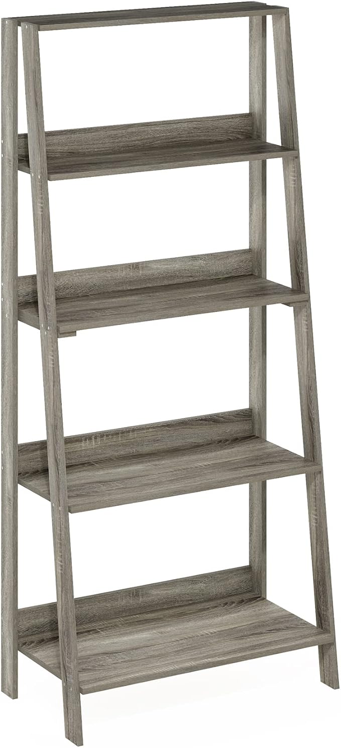 Furinno Ladder Bookcase Display Shelf, 5-Tier, French Oak | 13 x 23.6 x 53.5, Open Frame Design Bookshelf, Display Storage Shelves, for Living Room, Home Office