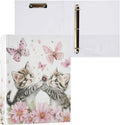 Butterfly Cute Cat Binder 1.5 Inch Binder with Clipboard&Pockets, Kitty with Pink Floral Hardcover Binders 3 Ring, Heavy Duty Large File Folder for Office School Supplies - Holds 200 Sheets