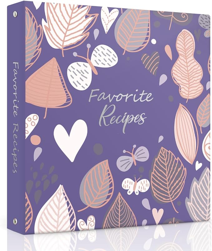 Recipe Binder with Plastic Sleeves, 8.5x11 3 Ring Blank Recipe Book Binder | Premium recipe binder kit with waterproof cover, sleeves, cards, dividers and gift box for preserving recipes-Iris Violet.