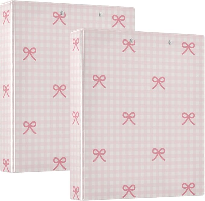 Pink Checkered and Bows 1.5 Inch Binders 3 Ring for Letter Size Holds 200 Sheets Notebook Binder with Clipboard for Women or Men