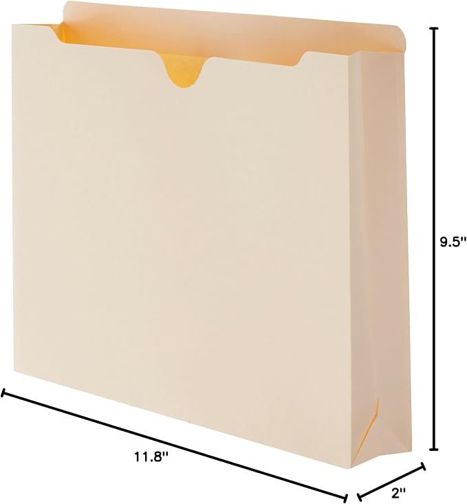 Amazon Basics Reinforced File Jackets, Letter Size, Straight-Cut Tab, 2 Inch Expansion, Manila, 50-Pack
