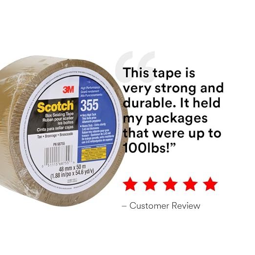 3M Scotch 355 Industrial-Grade Packing Tape, Tan, 48 mm x 50 m, 1 Pack