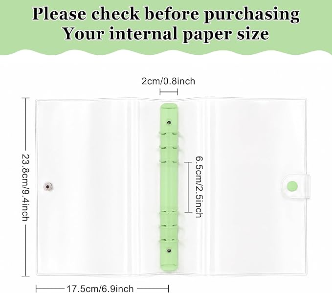 A5 Binder 6 Ring, Clear PVC Notebook Cover, Refillable Planner | Loose Leaf Budget Binder with Snap Button Closure, Round Ring Binder for School Office Home, 2 Pack, Green and Yellow