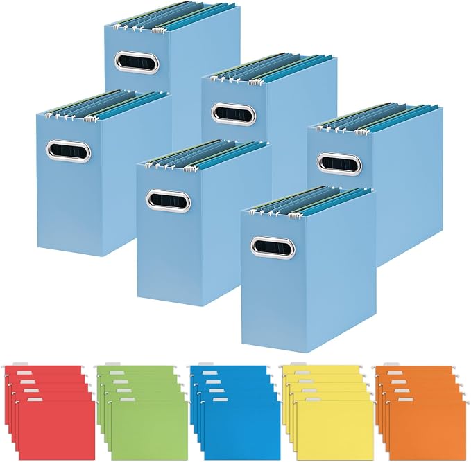 Oterri 6 Pack Blue File Organizer, Small Storage Box and 25 Pack Hanging File Folders