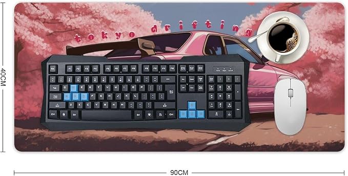 Car Gaming Mouse Pad Large Mousepad Japanese JDM Car R34 Pink Cherry Tree Anime Desk Mat for Keyboard and Mouse Mat Non-Slip Rubber Desk Pad 40x90cm, Style