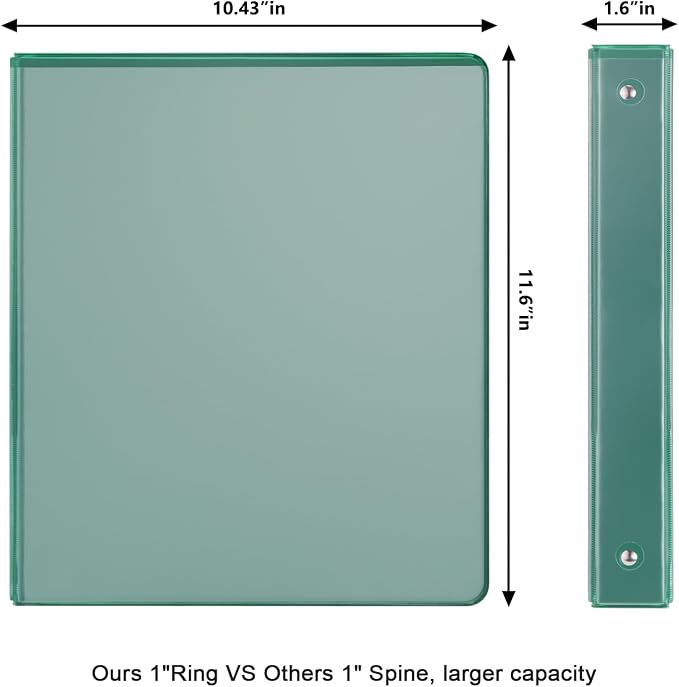 COMIX Sturdy 1 Inch 3 Ring Binder with Clear View Cover | 1"Heavy Duty Round Ring,PVC-Free Board,Holds 200 Letter Sheets,Wholesale for Offices & Classrooms,6 Pack (Green)