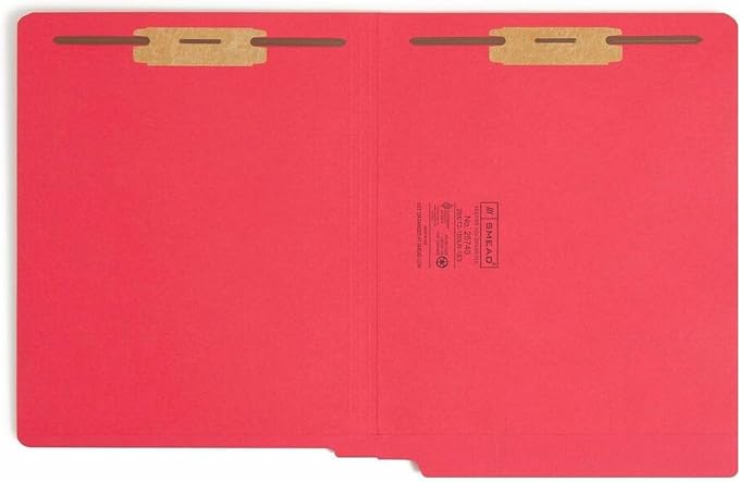 Smead End Tab Fastener File Folder, Shelf-Master® Reinforced Straight-Cut Tab, 2 Fasteners, Letter Size, Red, 50 per Box (25740)