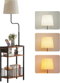 HavenlyYouth Floor Lamp with Table & Storage Baskets, End Table with 3 Color Temperatures LED Bulb, Nightstand with Charging Station, Shelves Side Table for Living Room, Bedroom, Office - Brown