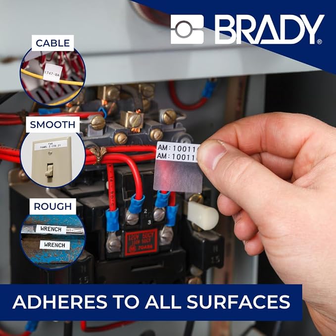 Brady Authentic (M4-102-427) Self-Laminating Vinyl Wrap Around Labels 1.25" H x 0.5" W Black on White, Clear, 200 Labels. for use with the BMP41, BMP51, and M511 Label Printers