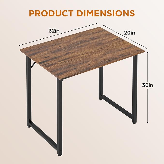 PayLessHere | 32 Inch Computer Desk | Vintage | Sturdy Office Desk | Metal Frame, Adjustable Feet | Water-Resistant, Scratchproof Surface | Writing Table for Home Office or Study | Pack of 1