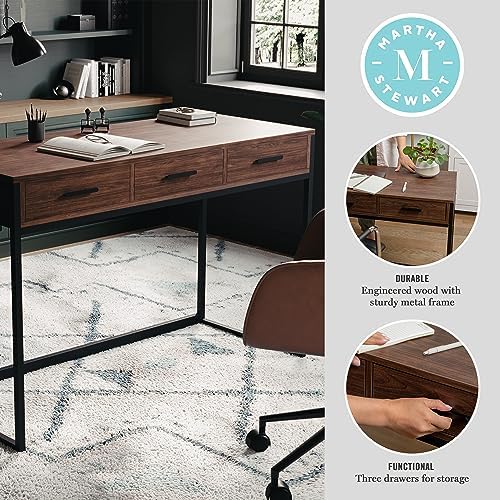 Martha Stewart Ollie 3 Drawer Home Office Desk, Walnut