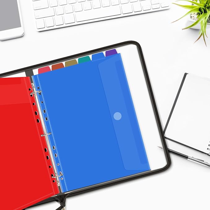 Uquelic Document Organizer, Soft PVC 3 Ring Binder with 12 Pockets | Colorful Zipper Binder with Dividers Letter Size, Large Capacity Cute Folder for School, Office & Home Use (Black)