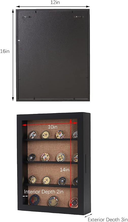 12x16 Shadow Box with 3 Removable Shelves, Black | Large Collectible Display Case, Shadow Box with 3 Removable Shelves for Miniatures, Medals, Coins, Shells and Figurines
