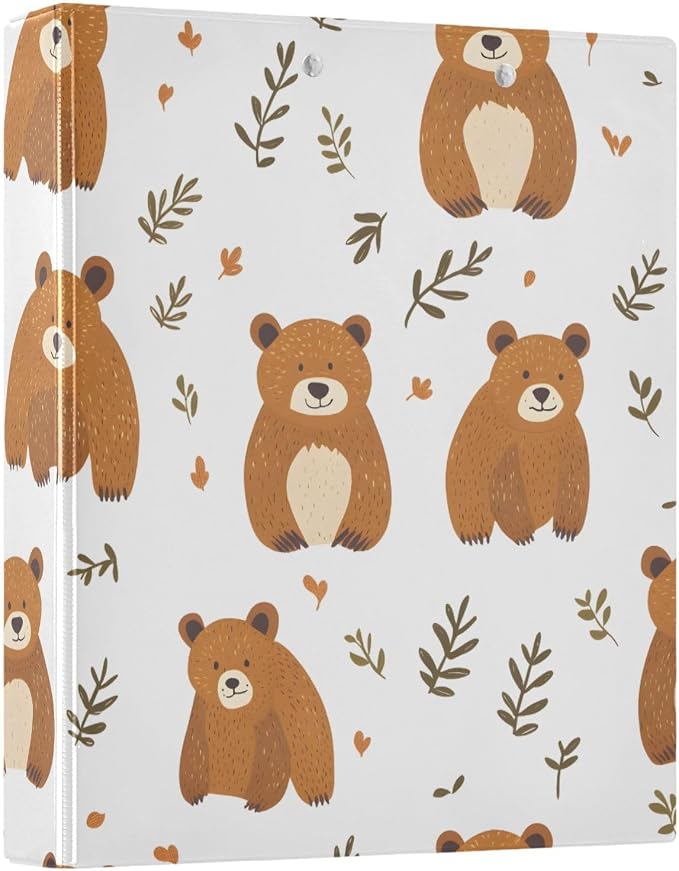 3 Ring Binder Bear Leaf B 1.5 inch Binders Three Ring Binders with Clipboard Fit 8.5'' x 11'' Paper 3 Interior PVC Clear Pockets for Office Supplies
