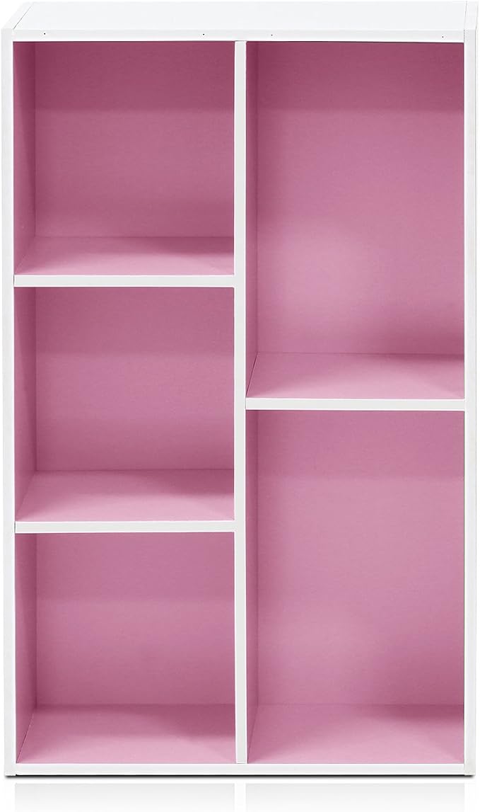 Furinno LUDER Book Shelf, 5-Cube Bookshelf, Reversible Bookcase, 9.4 x 19.5 x 31.5, Easy Assembly, for Living Room, Bedroom, Home Office, White/Pink