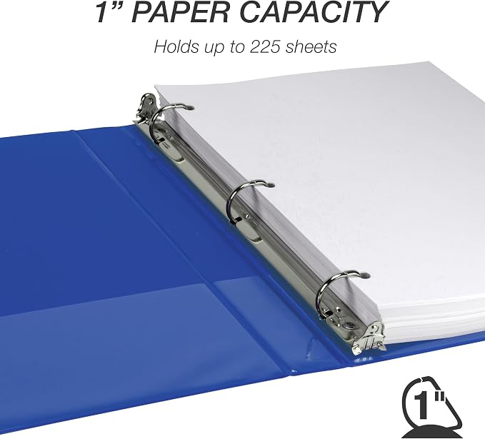 Samsill Durable 1 Inch Binder, D Ring Binder, Customizable Clear View Cover, Blueberry, Holds 225 Pages