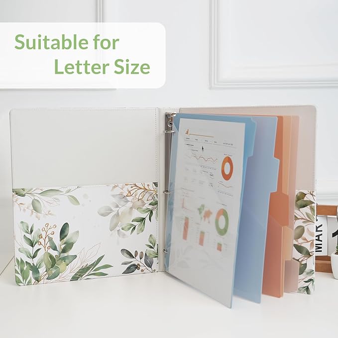 SKYDUE 1 Inch 3-Ring Binder with Clipboard, PU Aesthetic Binder with 5 Dividers, Notepad, Stickers & Pockets for Work and School (Letter Size)