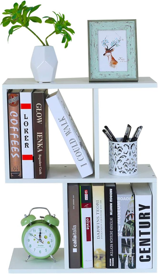 Desktop Shelf Freestanding Wooden Small Bookshelf Desk Supplies Organizers and Accessories Storage Display Rack Office Dorm Decor for Women, White
