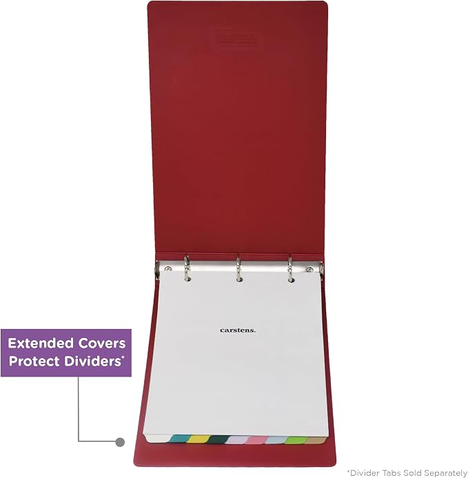 Carstens 3-Inch Heavy Duty 3-Ring Binder - Top Opening, Brick Red, Durable Plastic, Precision No-Gap Rings, Waterproof Cover, No Pockets, Holds 400 US Letter Sheets, BPA-Free, Made in USA (1750-3R)